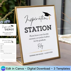 Graduation Advice Cards Tischschild Custom Grad Party Decor Printable Abschlussdekorationen Inspiration Station Bearbeitbare Ratschläge und Wünsche