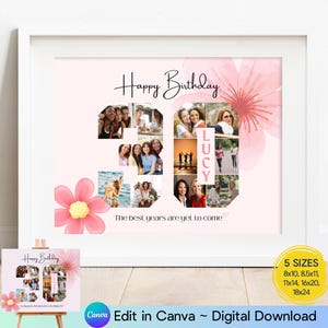30th Birthday Photo Collage Template Editable Birthday Sign Digital Download Custom Gift for Her Friend Gift 30 Milestone Party Decorations