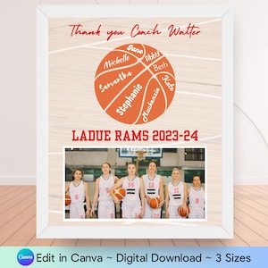 Personalized Basketball Coach Gift Editable Printable Basketball Coach Appreciation Gift Digital Download End of Season Gift DIY Canva