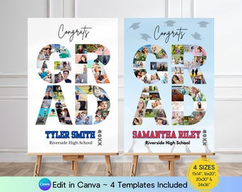 Graduation Photo Collage Poster Template, "Congrats Grad" (Digital Download)