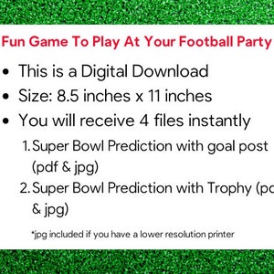 PRINTABLE Super Bowl Party Game, Super Bowl Prediction Game, Football Watching Party Game, Super ...