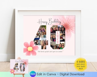 40th Birthday Photo Collage Sign, Editable Template (Digital Download)