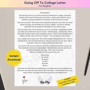 Brief aan de universiteit, dochter gaat naar school DIGITALE DOWNLOAD, gedicht voor dochter gaat naar school, eerstejaarsstudent, collegeadvies