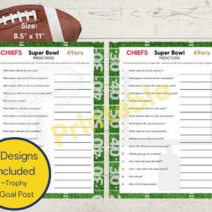 PRINTABLE Super Bowl Party Game, Super Bowl Prediction Game, Football ...