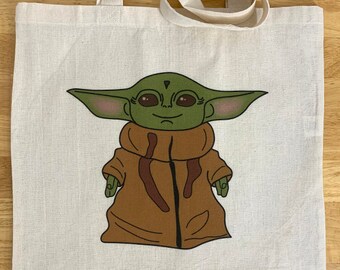 Baby Yoda lightweight tote bag, Disney tote bag, natural color