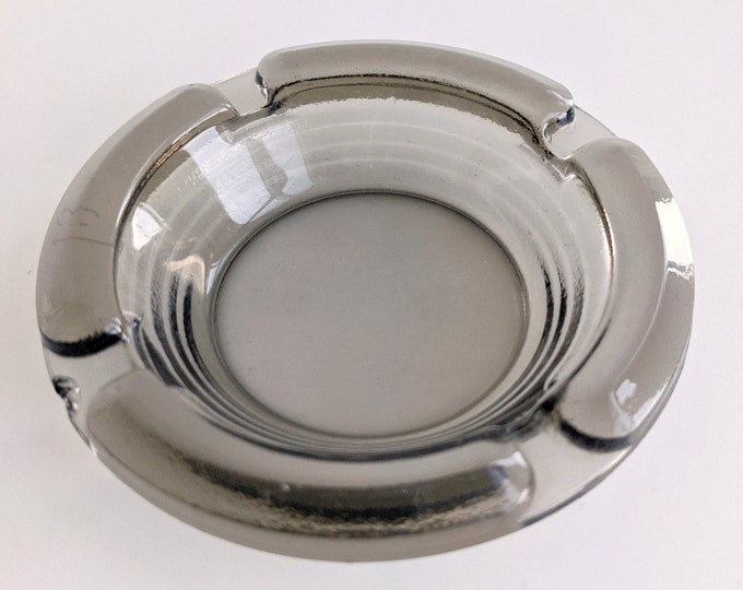 Vintage Grey Smokey Glass MCM Round Ashtray - Retro Ring Dish Trinket Tray