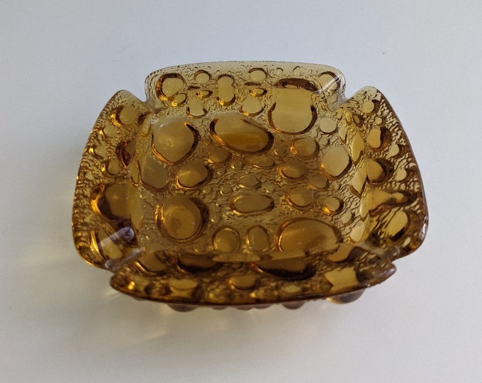 Amber Bubble Glass Ashtray - Vintage Glass Trinket Dish or Incense Burner - Blenko or Anchor Hocking