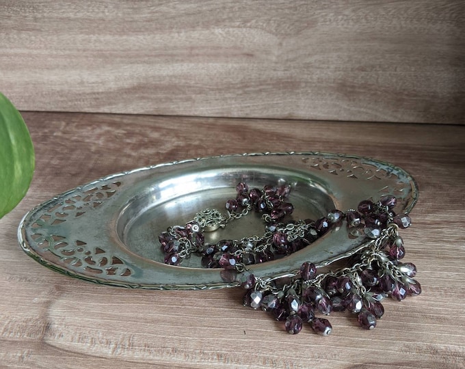 Slack and Barlow EPNS Vintage Silver Trinket Ring Tray - Sheffield Electroplated Nickel Silver Filigree Oval Side Dish
