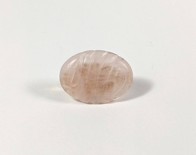 Pink Rose Quartz Engraved Cabochon Vintage Scarf Clip - Gold Tone Clamp Style Closure - Scarf Ring or Wrap Accessory
