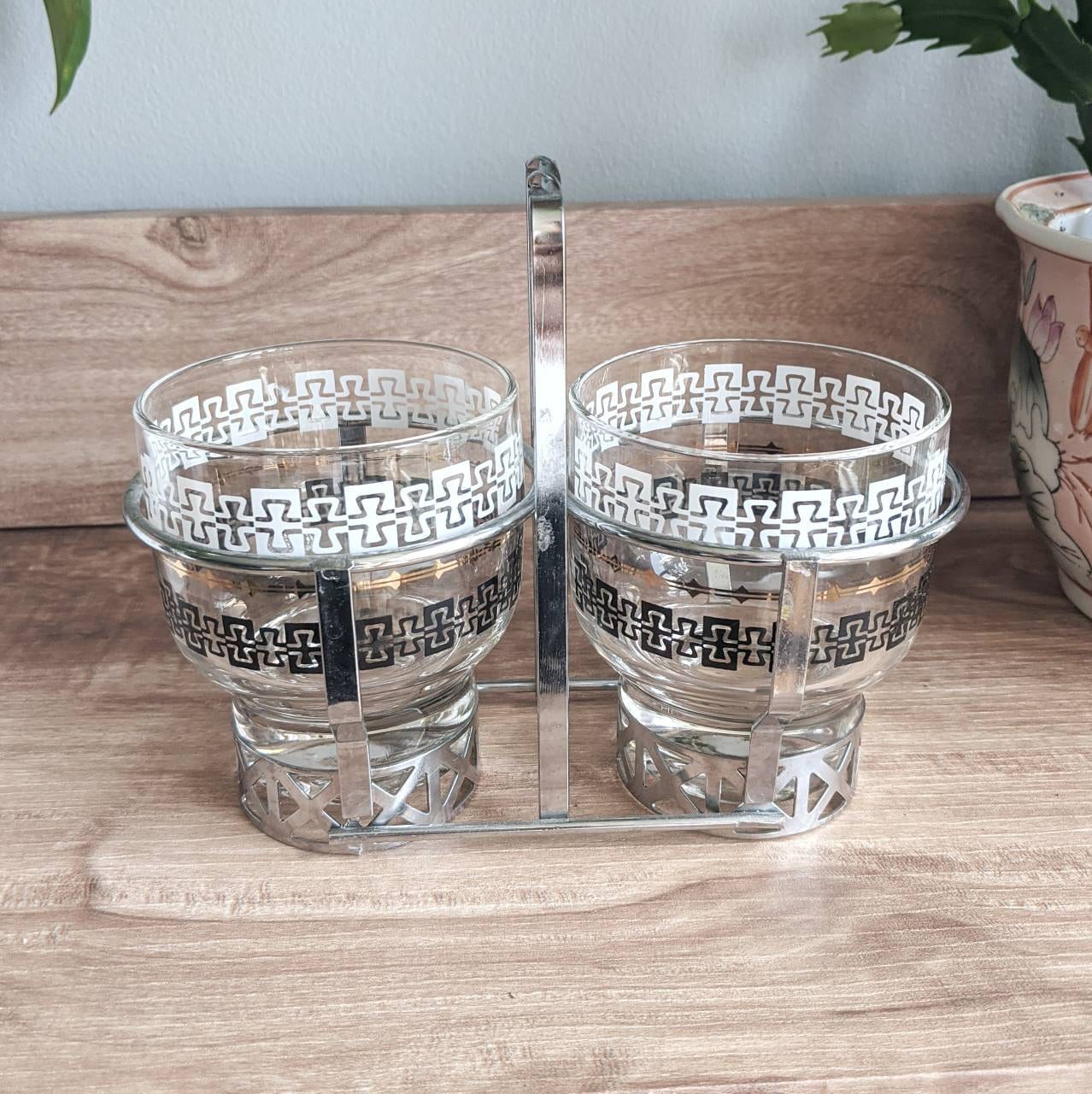 MCM Libby Condiment Caddy with Lids - Vintage Serveware Silver 2 Jar  Cannister Set