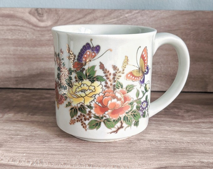 Floral and Gold detailed Vintage Stoneware Coffee Mug or Tea Cup