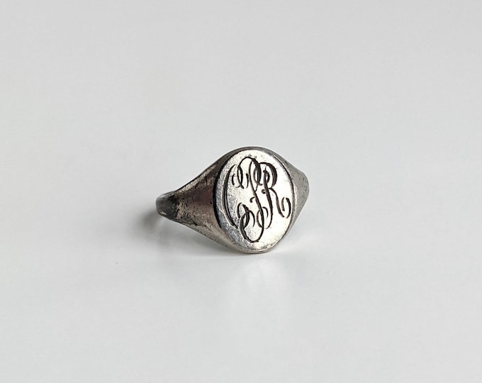 Vintage Silver PCR Monogrammed Signet Ring Size 3.25 - Small Silver Personalized Engraved Ring