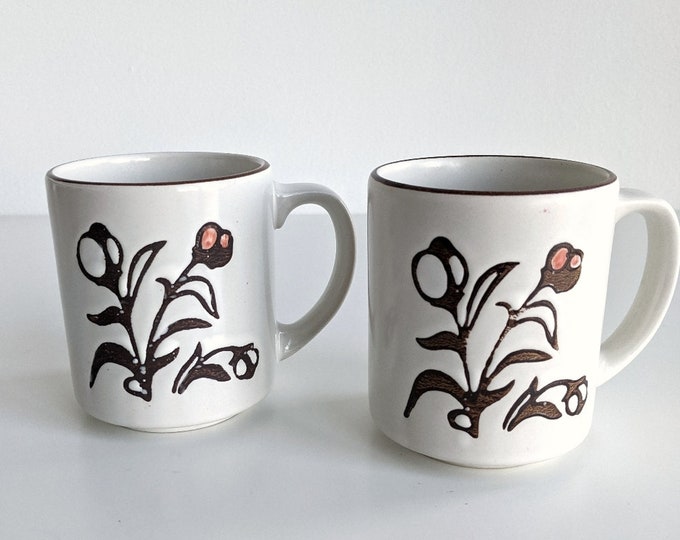 Set of Two Good-Time Donuts Retro Stoneware Coffee Mugs - Vintage Speckled Pottery Restaurant ware Mugs
