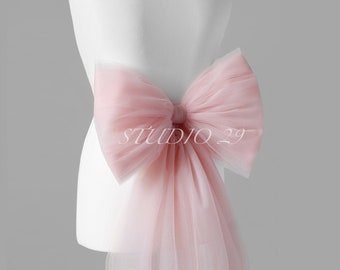 Big bow for wedding dress Removable bridal bow train Detachable bow train Blush pink tulle bow belt Wedding dress bow Large bow for dress