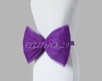 Large purple bow for dress Violet purple big tulle bow for wedding dress Deep purple bow belt Purple bridal bow for dress Wedding dress bow