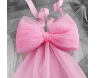 Pink detachable bow train Pink bow for dress Large bow for dress Pink tulle bow belt Pink bridal bow train Pink wedding Train with bow