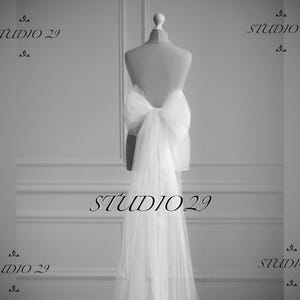 Hochzeit Abnehmbarer Bogen Zug Braut Großer Tüllbogen Gürtel Halber Überrock mit Schleife Großer Bogen für Kleid Lange Schleppe mit Bogen
