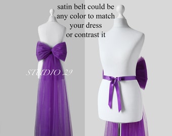 Deep purple detachable bow train for wedding dress Royal purple tulle bow belt Large purple bow for bridal dress Violet wedding dress bow