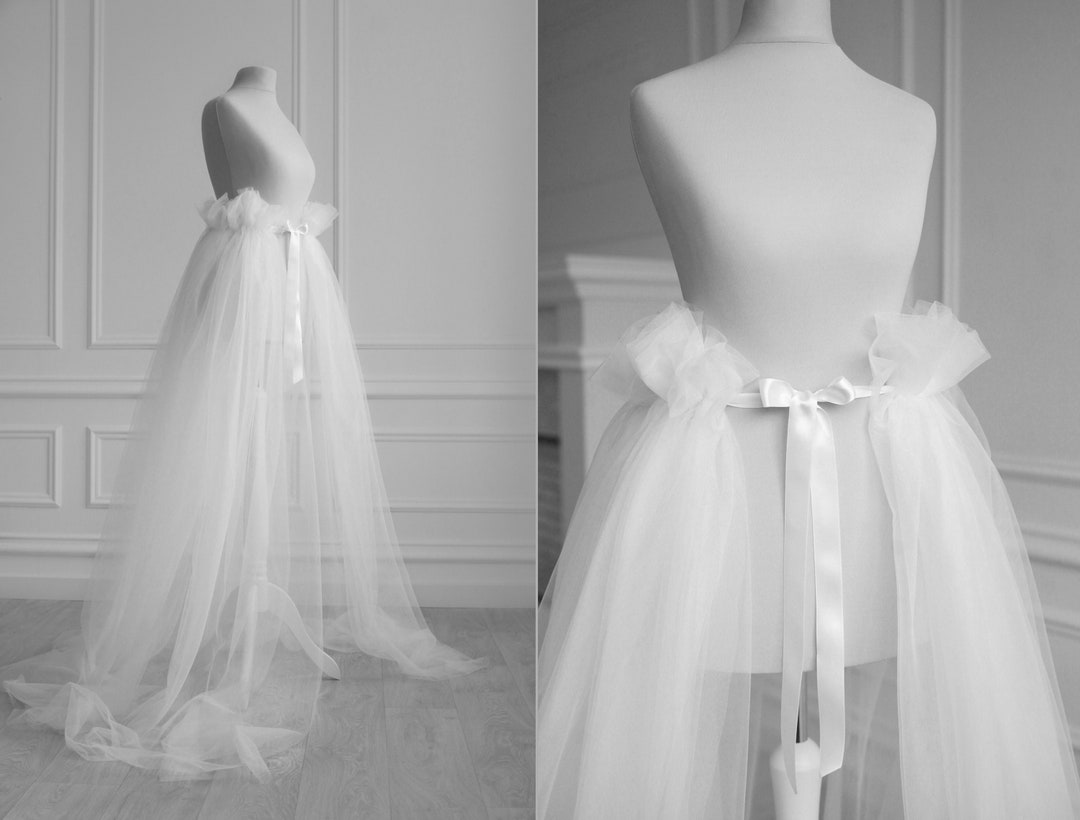 Detachable Wedding Skirt Train White Tulle Skirt Half Tutu Overskirt