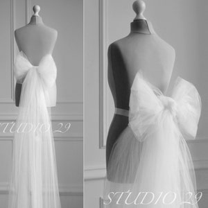 Detachable bow train for wedding dress Wedding dress bow train Removable bow train  Large tulle bow belt with long tail Bridal overskirt