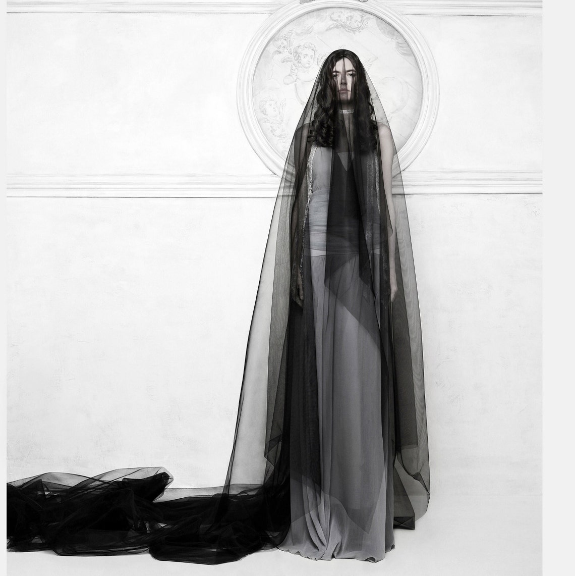 Black Bridal Veil Black Wedding Veil With Blusher Long Black Etsy