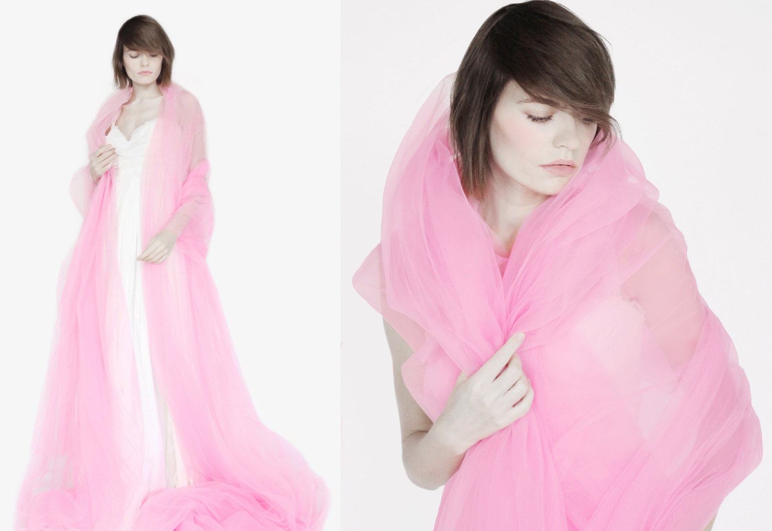 Hot Pink Tulle Shawl Wrap Maternity Boudoir Photoshoot Sheer Etsy