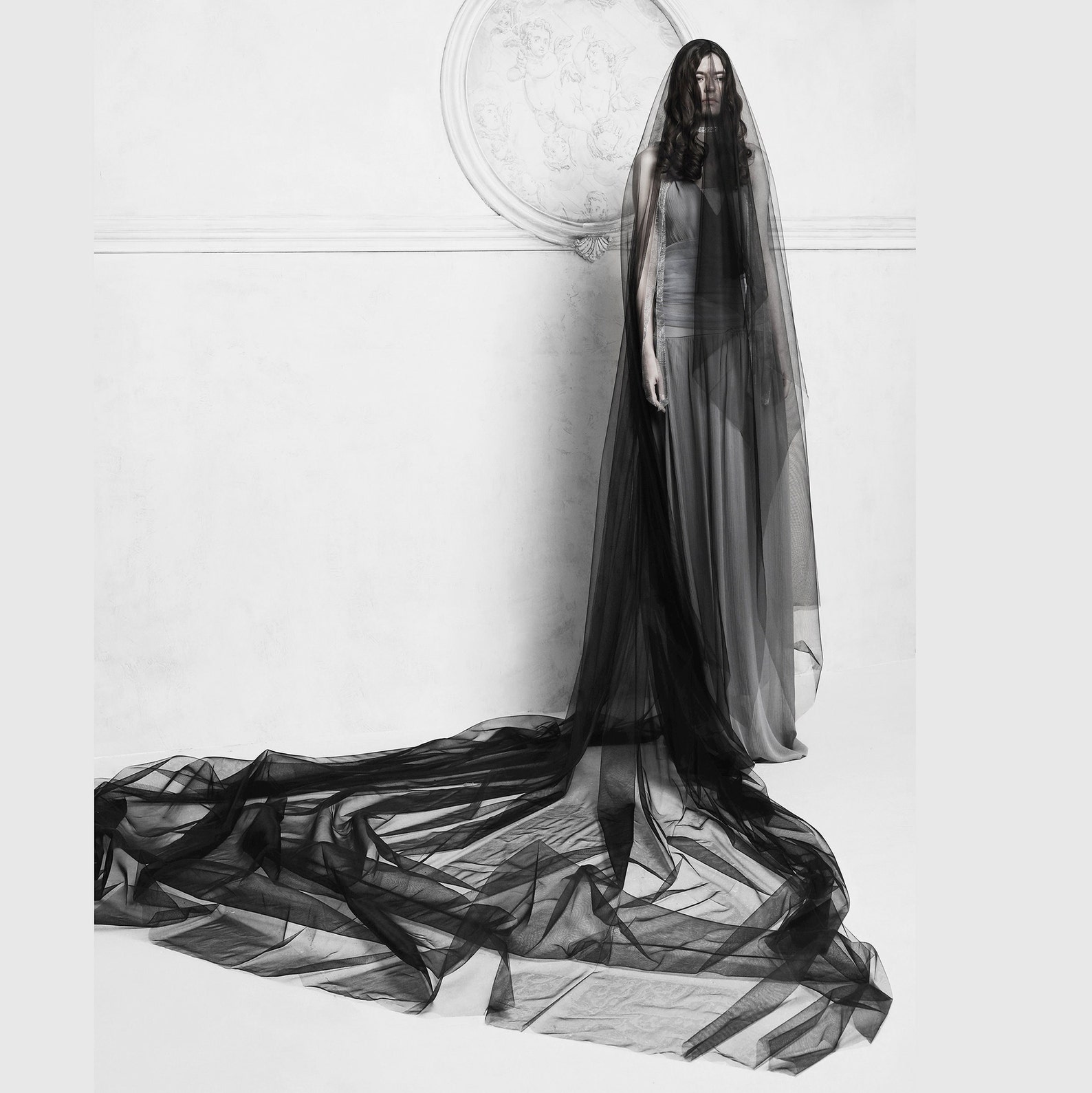 Black Bridal Veil Black Wedding Veil With Blusher Long Black Etsy