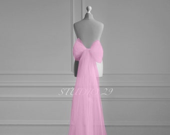 Pink wedding dress bow Pink tulle bow for wedding dress Large pink bow belt for bridal dress Pink detachable bow train  Pink Train with bow