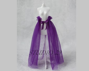 Purple tulle overskirt Purple wedding skirt train Overlay skirt Detachable overskirt Purple bridesmaids skirt Purple sheer skirt Mesh skirt