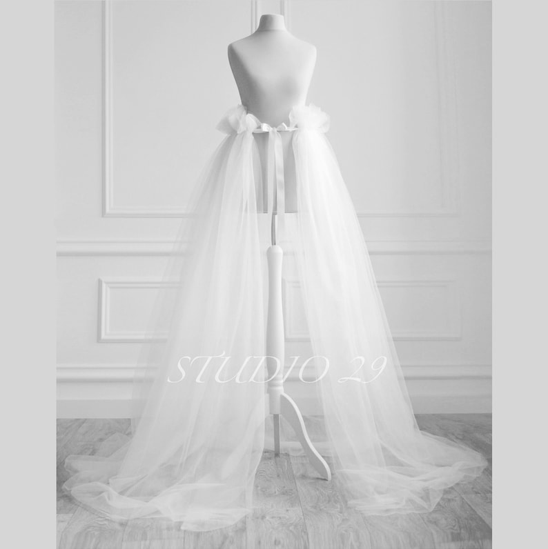 Blue Tulle Skirt Detachable Wedding Overskirt With Train Bridal ...
