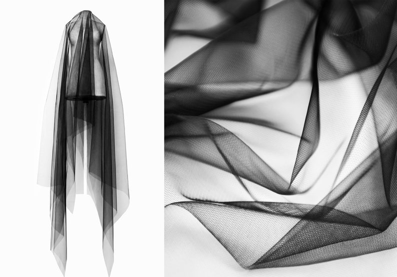 Dramatic Black Wedding Veil With Blusher / Wide Long Black Etsy