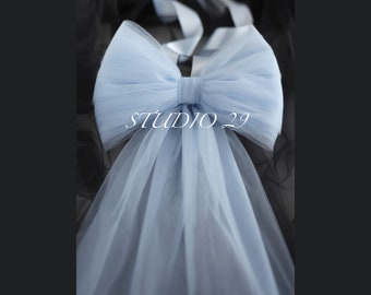 Gran lazo azul para vestido de novia Gran cinturón de lazo azul con cola larga Tren de arco desmontable azul para vestido de novia Lazo de vestido de novia azul