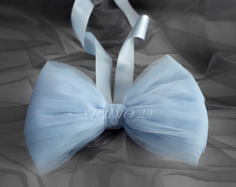 Cintura con fiocco in tulle azzurro cielo Fiocco grande attaccabile per il vestito Cintura con fiocco da sposa blu Fiocco con strascico staccabile Fiocco da sposa blu con strascico Grande fiocco in tulle