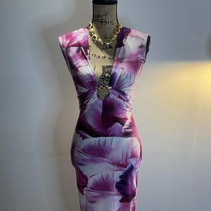 Roberto Cavalli Pink & Purple Floral Print Stretch Cocktail Dress – Size 38