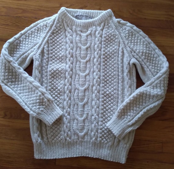 hand knit ARAN PULLOVER SWEATER Edinburgh Woollen