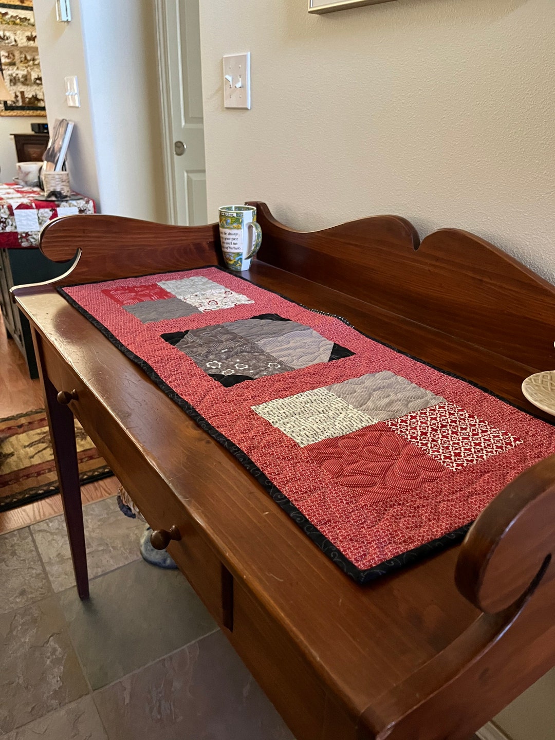 Price Reduced Red and Black Table Topper Etsy