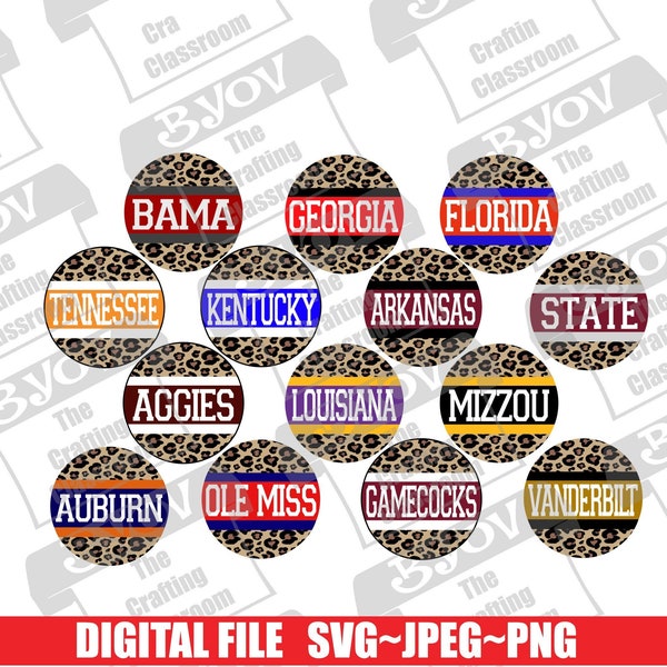 Cheetah Circles ALL 14 SouthEastern Football Teams DTF*DTG*Sublimation*Printable