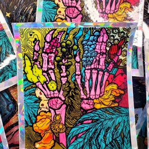 Phobias Can Be Pretty (sticker) - Slime Moulds and Mushrooms on Skeleton Hands
