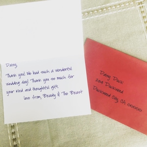 Tarjetas de agradecimiento personalizadas escritas a mano con envolverses dirigidos