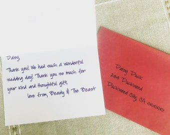 Hand geschrieben personalisierte Dankeschön-Karten mit Adressaten