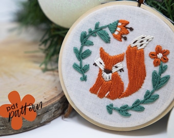 3” folk fox ornament PDF pattern embroidery hoop diy dmc thread Christmas holiday cute animal handmade gift giving ideas boho art present