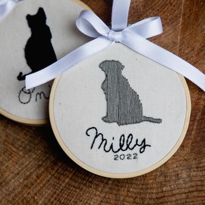 pet silhouette ornament personalized embroidery hoop Christmas ornament pet owner gift for holidays custom dog or cat ornament present image 6