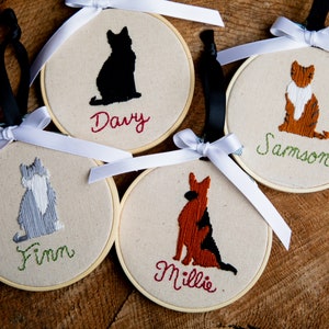 pet silhouette ornament personalized embroidery hoop Christmas ornament pet owner gift for holidays custom dog or cat ornament present image 9