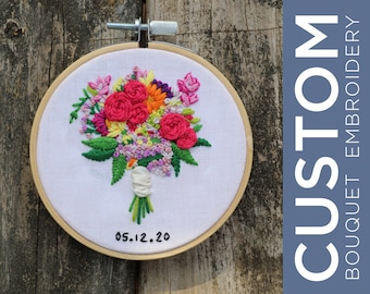Custom Hand Embroidered Wedding Bouquet Portrait | Anniversary Gift