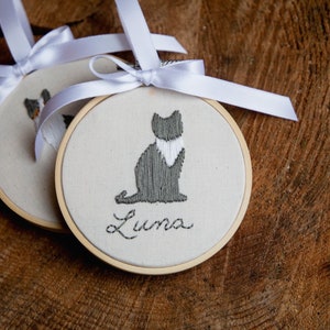 pet silhouette ornament personalized embroidery hoop Christmas ornament pet owner gift for holidays custom dog or cat ornament present image 5