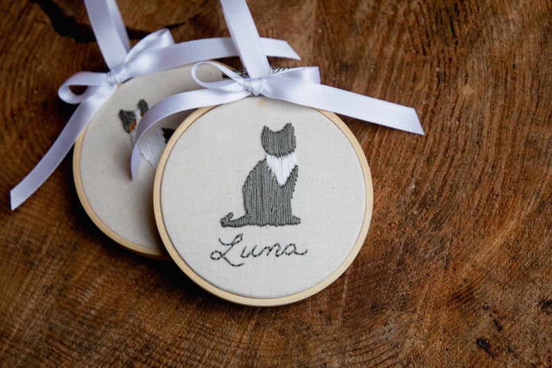 pet silhouette ornament personalized embroidery hoop Christmas ornament pet owner gift for holidays custom dog or cat ornament present image 5