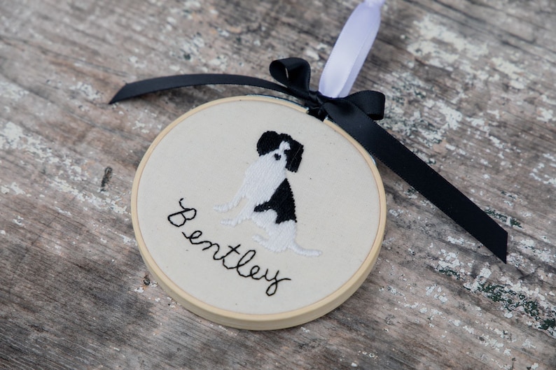 pet silhouette ornament personalized embroidery hoop Christmas ornament pet owner gift for holidays custom dog or cat ornament present image 8