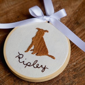 pet silhouette ornament personalized embroidery hoop Christmas ornament pet owner gift for holidays custom dog or cat ornament present image 7