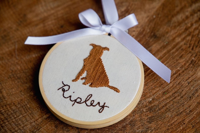 pet silhouette ornament personalized embroidery hoop Christmas ornament pet owner gift for holidays custom dog or cat ornament present image 7