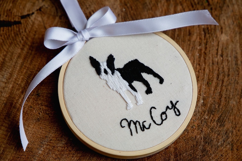 pet silhouette ornament personalized embroidery hoop Christmas ornament pet owner gift for holidays custom dog or cat ornament present Name